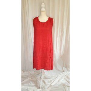 Terzo Millennio Red Italian Linen Midi Eyelet HemDress Large Cottagecore Prairie